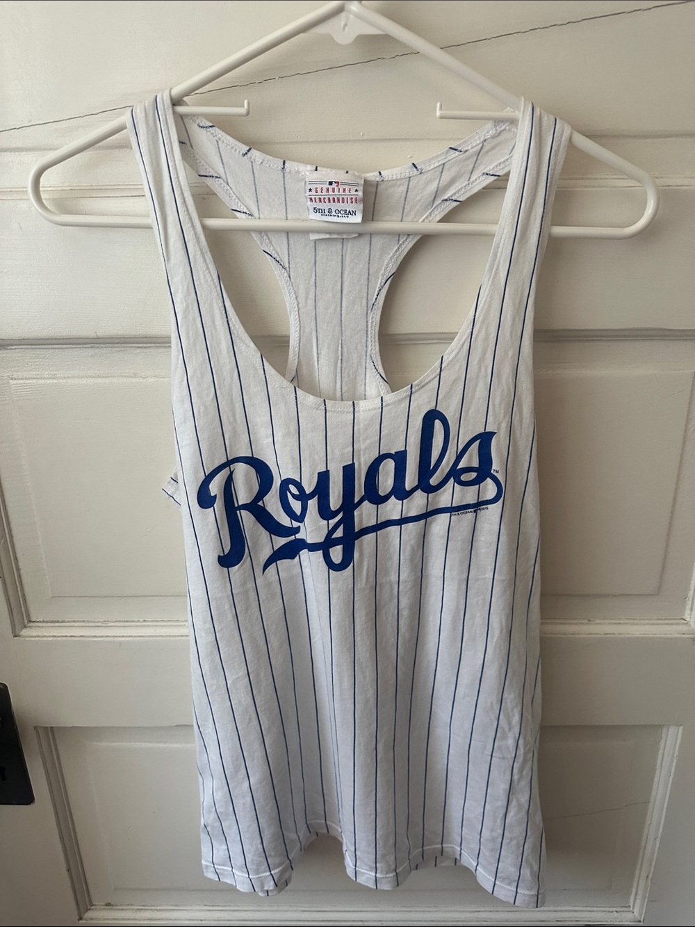 Kansas City Royals 5th & Ocean Genuine Merch White Pinstripe Racerback Tank Top